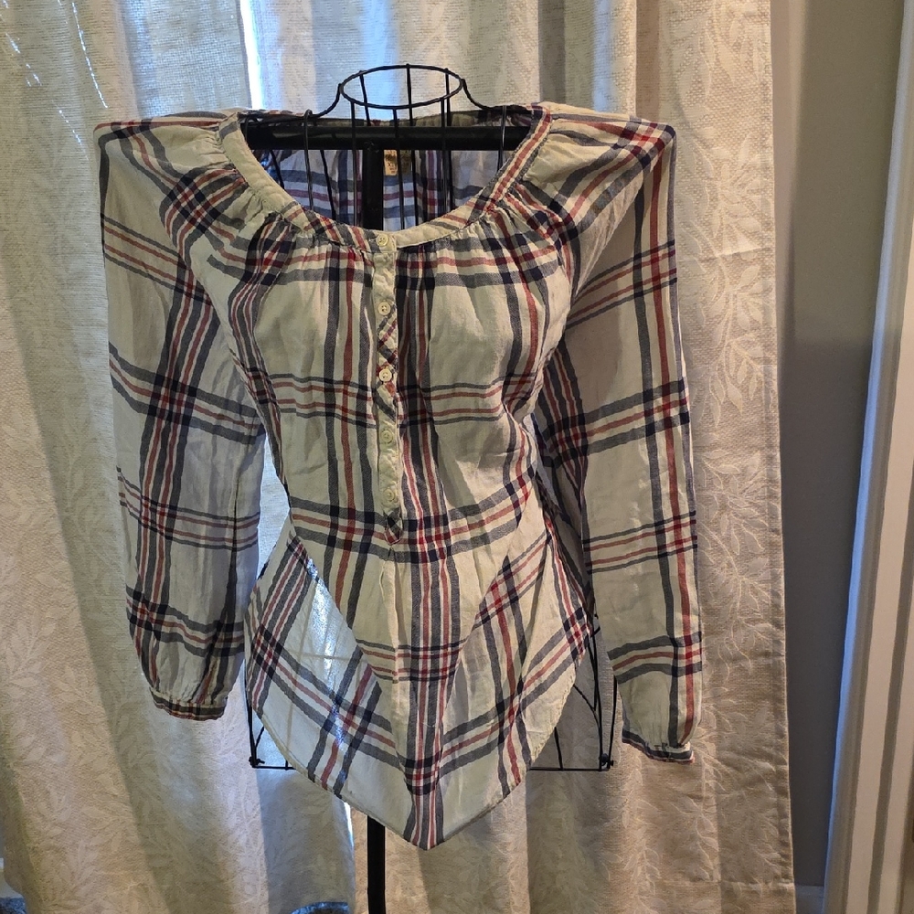 Faded Glory Women's Plaid Blouse - Red and Blue